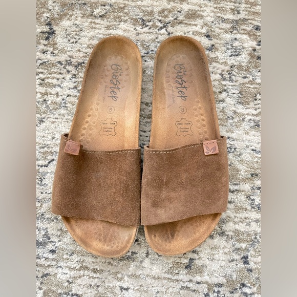 BioStep Suede One Strap Slide Sandals Brown size 8 - Picture 1 of 6